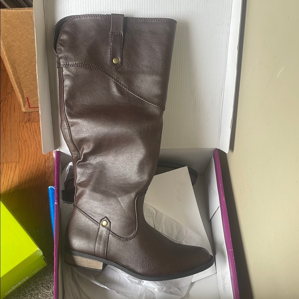 Rampage Brown Over the Knee Boots with Decorative Buckle